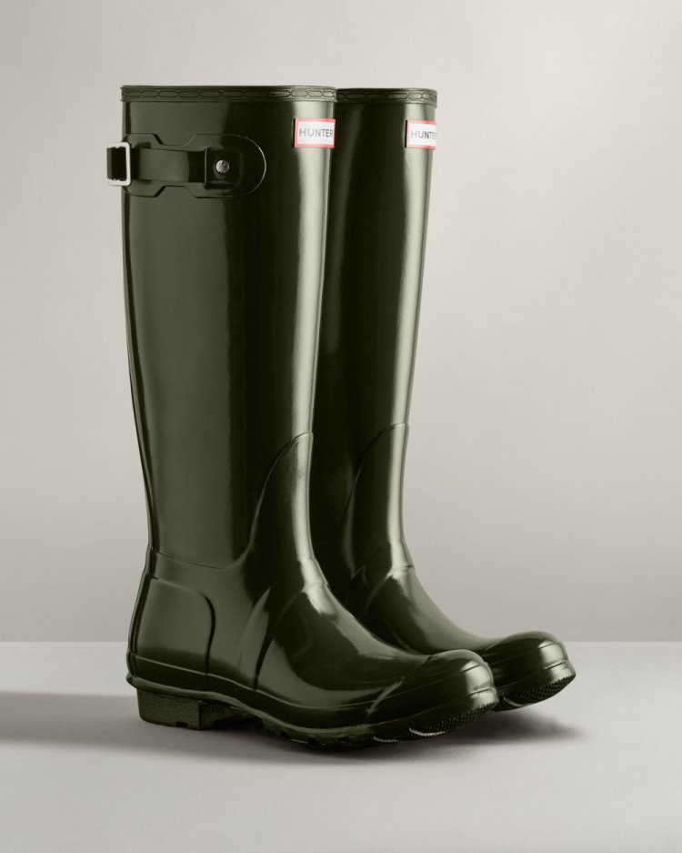 Botas de Agua Altas Hunter Original Tall Gloss Rain Mujer Verde Oliva Oscuro Uruguay | M2Q-4407