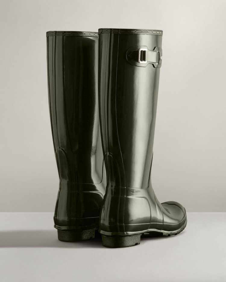 Botas de Agua Altas Hunter Original Tall Gloss Rain Mujer Verde Oliva Oscuro Uruguay | M2Q-4407