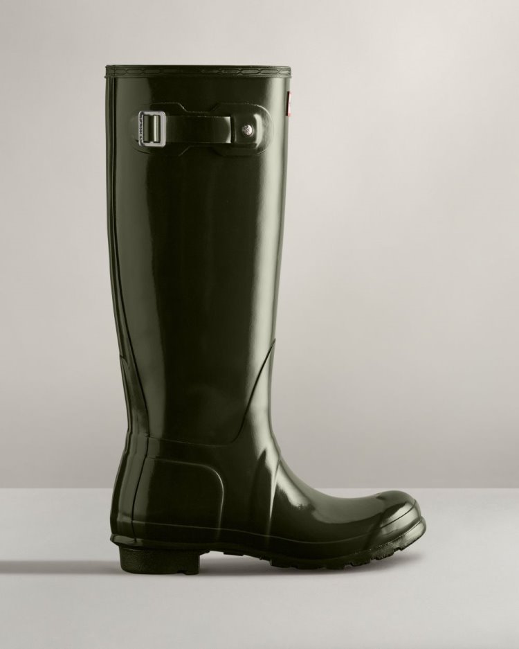 Botas de Agua Altas Hunter Original Tall Gloss Rain Mujer Verde Oliva Oscuro Uruguay | M2Q-4407