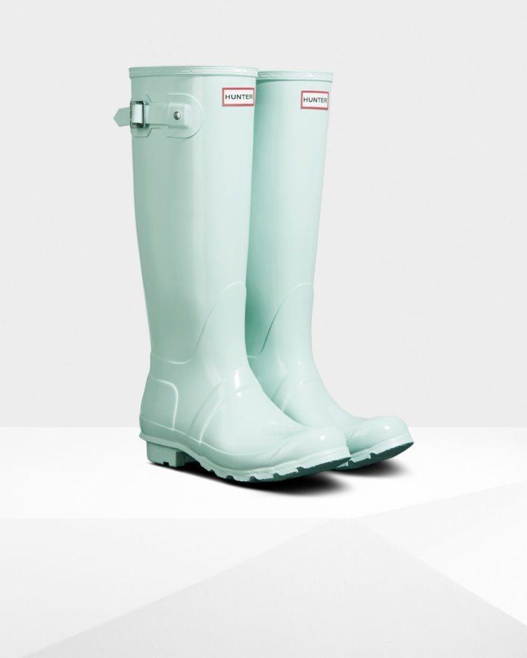 Botas de Agua Altas Hunter Original Tall Gloss Rain Mujer Verde Menta Uruguay | D7P-2231