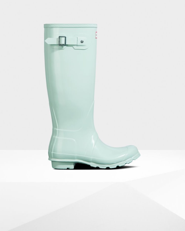 Botas de Agua Altas Hunter Original Tall Gloss Rain Mujer Verde Menta Uruguay | D7P-2231