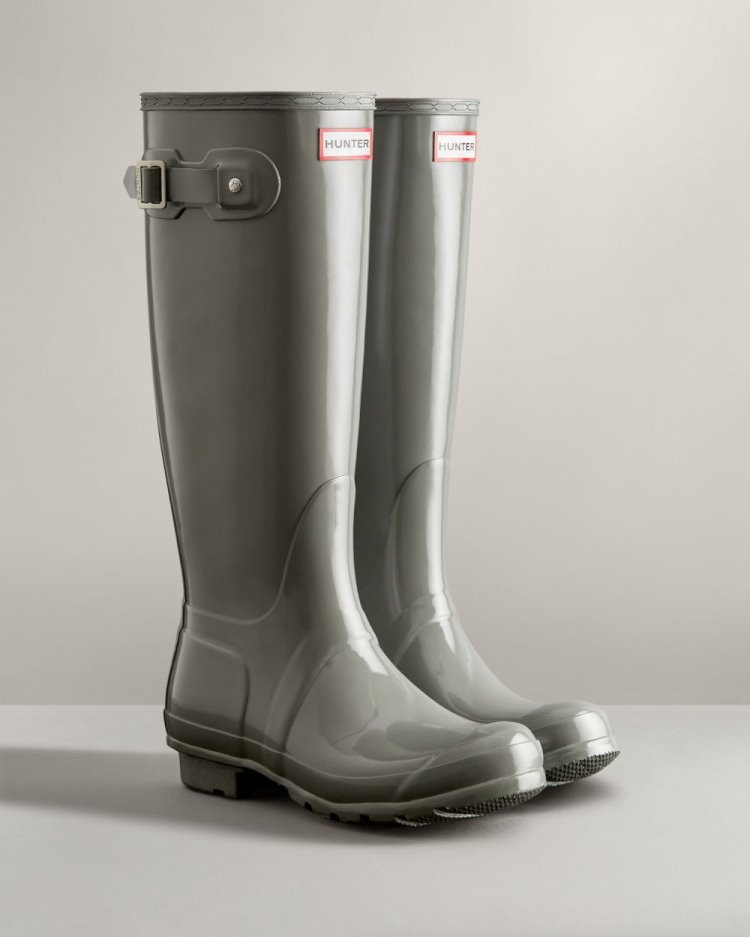 Botas de Agua Altas Hunter Original Tall Gloss Rain Mujer Gris Uruguay | Y6V-9255