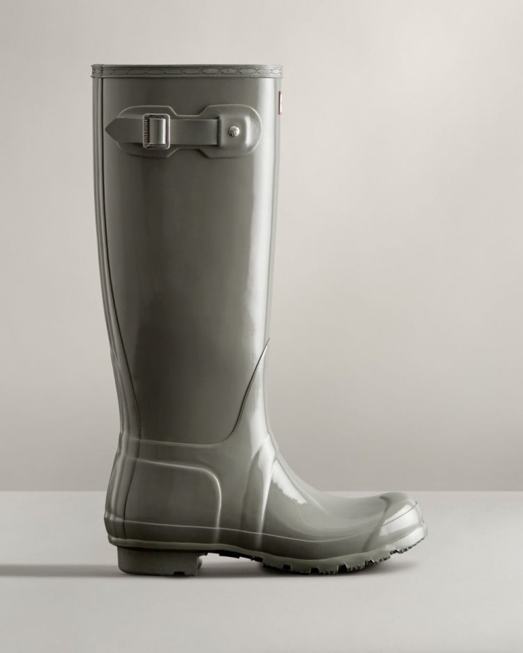 Botas de Agua Altas Hunter Original Tall Gloss Rain Mujer Gris Uruguay | Y6V-9255