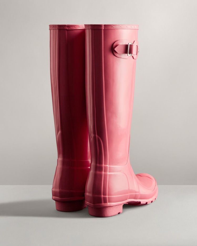 Botas de Agua Altas Hunter Original Tall Gloss Rain Mujer Rosas Uruguay | E4C-6626