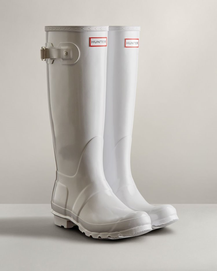 Botas de Agua Altas Hunter Original Tall Gloss Rain Mujer Blancas Uruguay | Z5N-4479