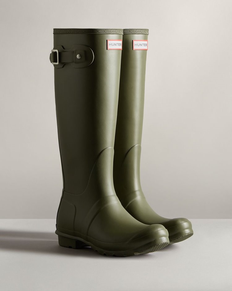 Botas de Agua Altas Hunter Original Tall Rain Mujer Verde Oliva Uruguay | F1M-4684