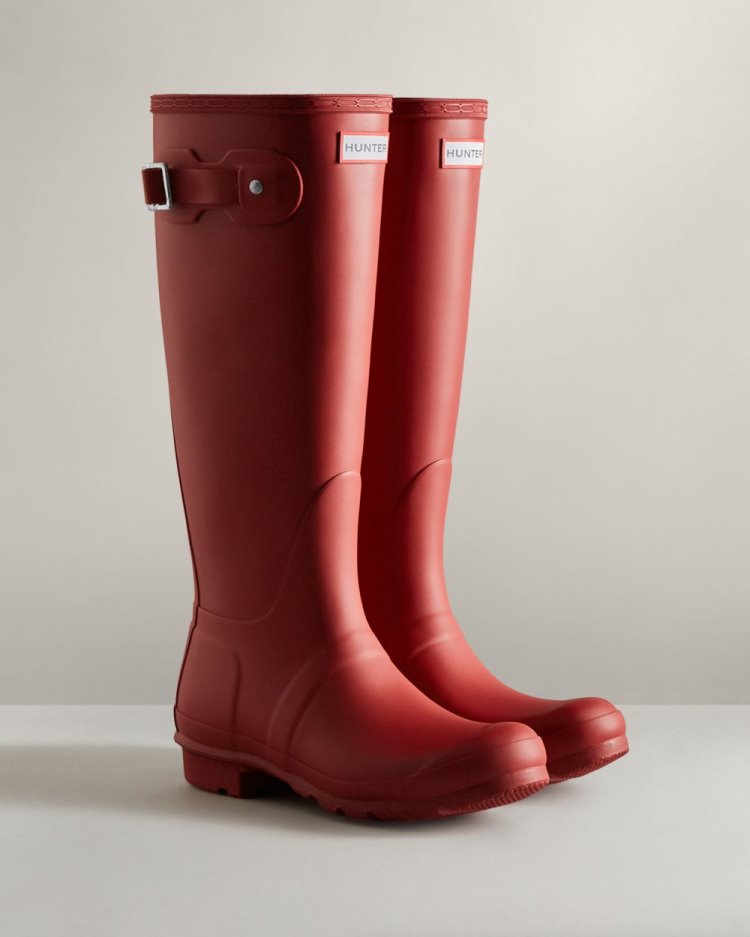 Botas de Agua Altas Hunter Original Tall Rain Mujer Rojas Uruguay | U8K-6689