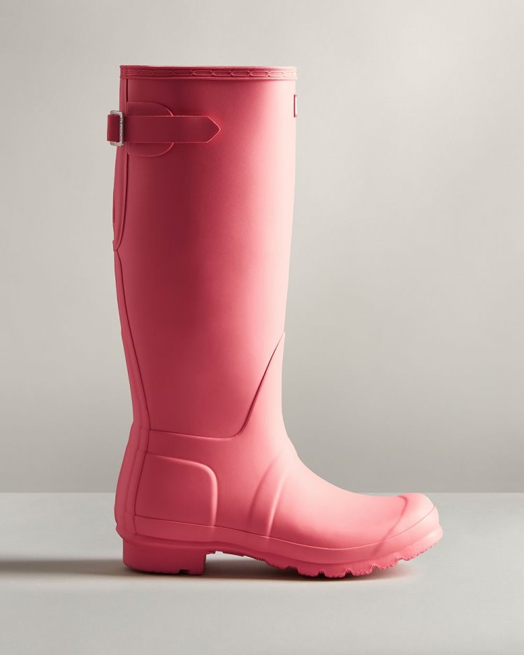 Botas de Agua Altas Hunter Tall Back Adjustable Rain Mujer Rosas Uruguay | S7D-4771