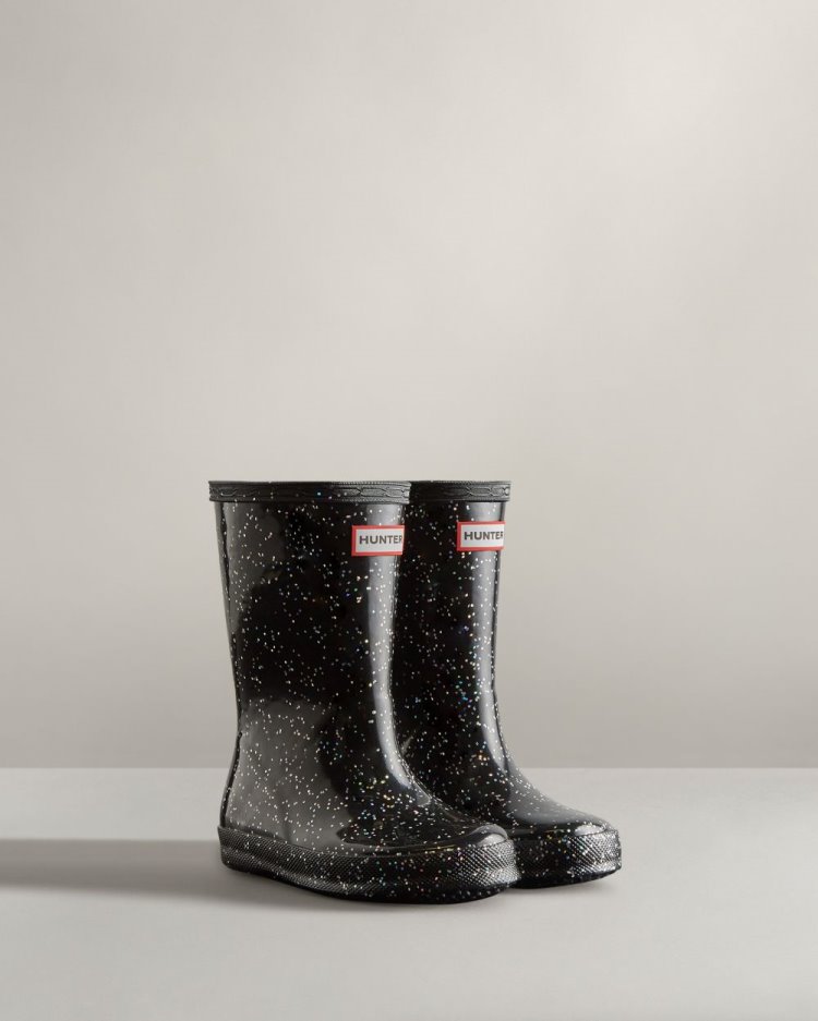 Botas de Agua Bajas Hunter First Classic Giant Glitter Rain Niños Negras Uruguay | B9S-8283