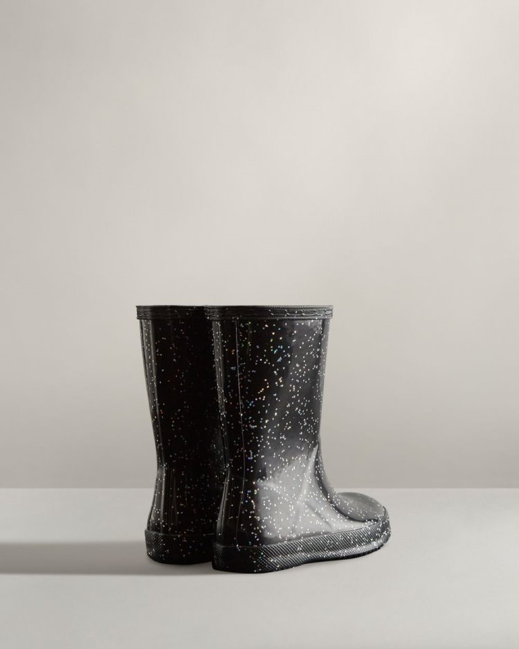 Botas de Agua Bajas Hunter First Classic Giant Glitter Rain Niños Negras Uruguay | B9S-8283