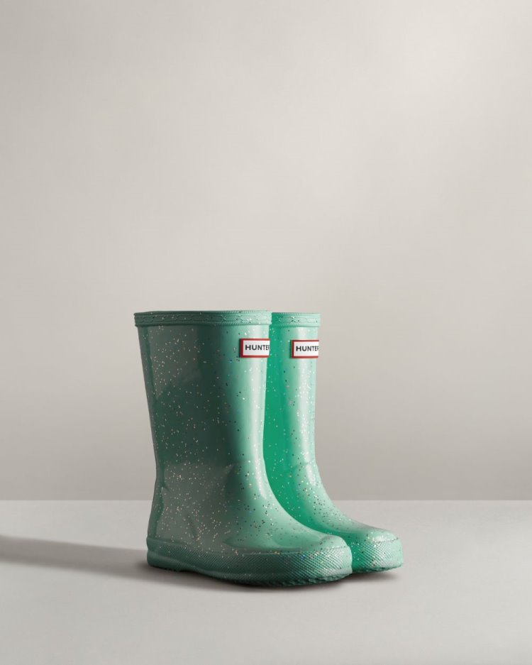 Botas de Agua Bajas Hunter First Classic Giant Glitter Rain Niños Verde Menta Uruguay | N8A-8252