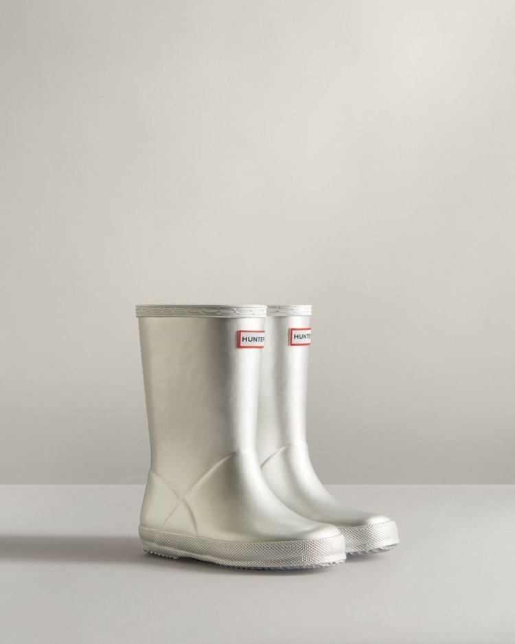 Botas de Agua Bajas Hunter First Classic Metallic Rain Niños Plateadas Uruguay | S9I-6420