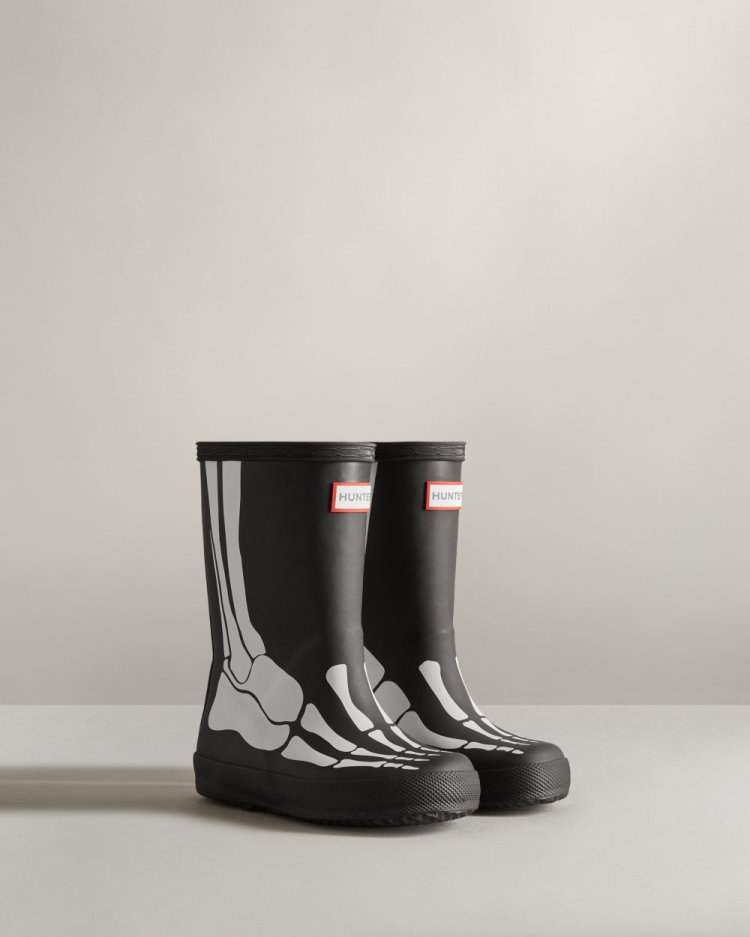 Botas de Agua Bajas Hunter First Classic Skeleton Rain Niños Negras Uruguay | E2Y-1963