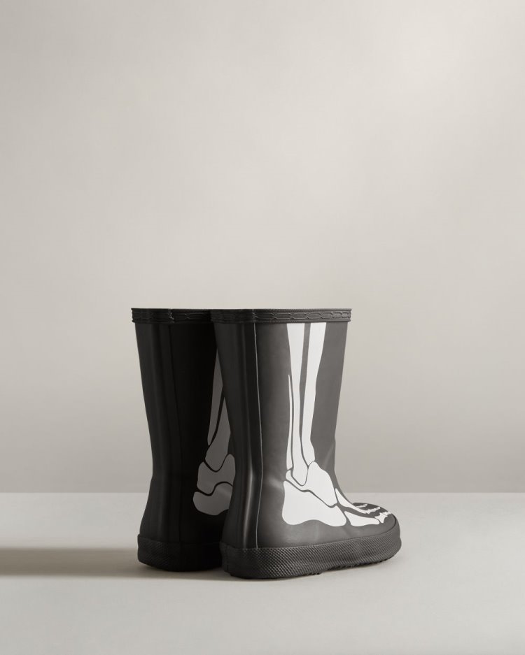 Botas de Agua Bajas Hunter First Classic Skeleton Rain Niños Negras Uruguay | E2Y-1963