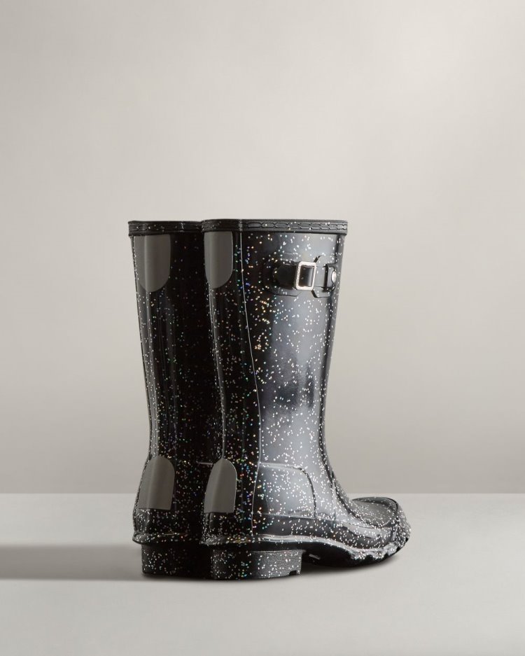 Botas de Agua Bajas Hunter Giant Glitter Rain Niños Negras Uruguay | V3G-2674