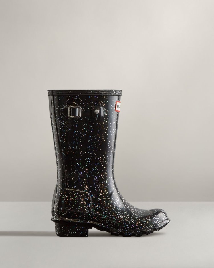 Botas de Agua Bajas Hunter Giant Glitter Rain Niños Negras Uruguay | V3G-2674