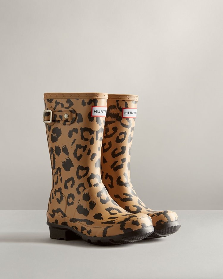 Botas de Agua Bajas Hunter Hybrid Leopard Print Rain Niños Marrones Uruguay | A2E-0015