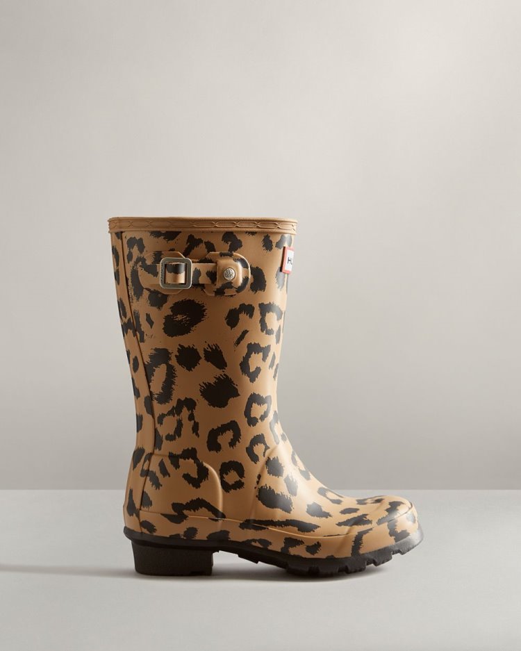 Botas de Agua Bajas Hunter Hybrid Leopard Print Rain Niños Marrones Uruguay | A2E-0015