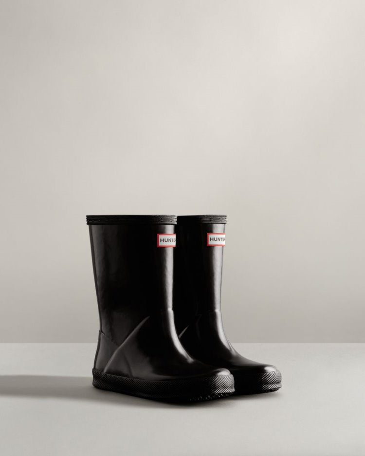 Botas de Agua Bajas Hunter Original First Classic Gloss Rain Niños Negras Uruguay | L3X-1298