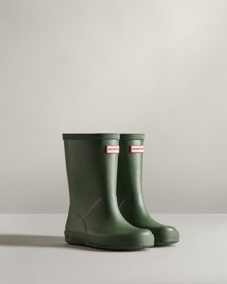 Botas de Agua Bajas Hunter Original First Classic Rain Niños Verde Uruguay | C0H-2468