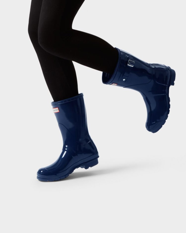 Botas de Agua Bajas Hunter Original Short Gloss Rain Mujer Azul Marino Uruguay | T8O-7237