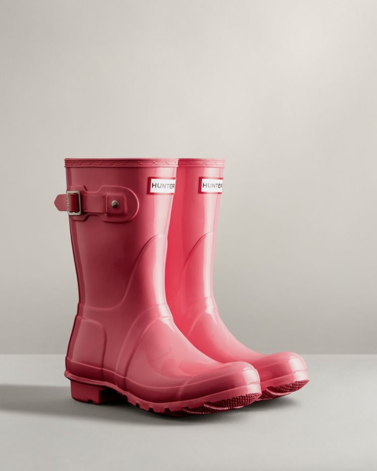 Botas de Agua Bajas Hunter Original Short Gloss Rain Mujer Rosas Uruguay | F1Z-0150