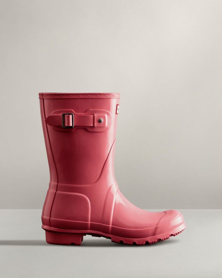 Botas de Agua Bajas Hunter Original Short Gloss Rain Mujer Rosas Uruguay | F1Z-0150