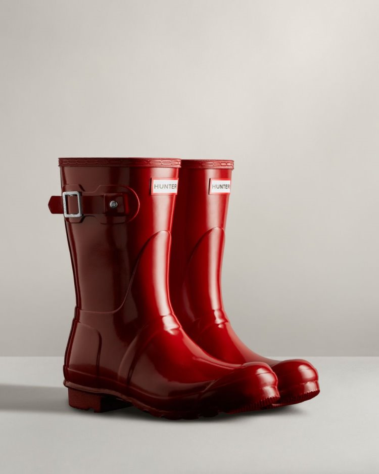 Botas de Agua Bajas Hunter Original Short Gloss Rain Mujer Rojas Uruguay | W1T-0417