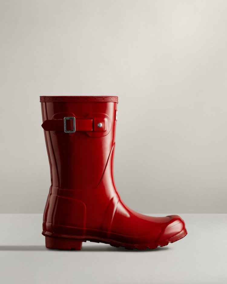 Botas de Agua Bajas Hunter Original Short Gloss Rain Mujer Rojas Uruguay | W1T-0417