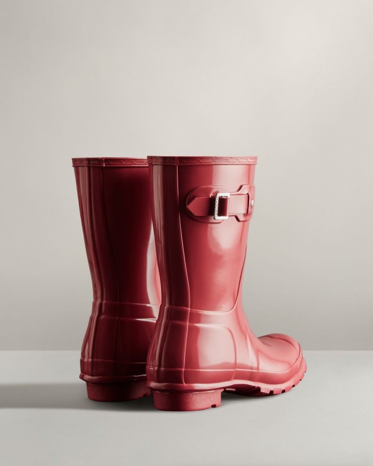 Botas de Agua Bajas Hunter Original Short Gloss Rain Mujer Rosas Uruguay | Y3K-4976