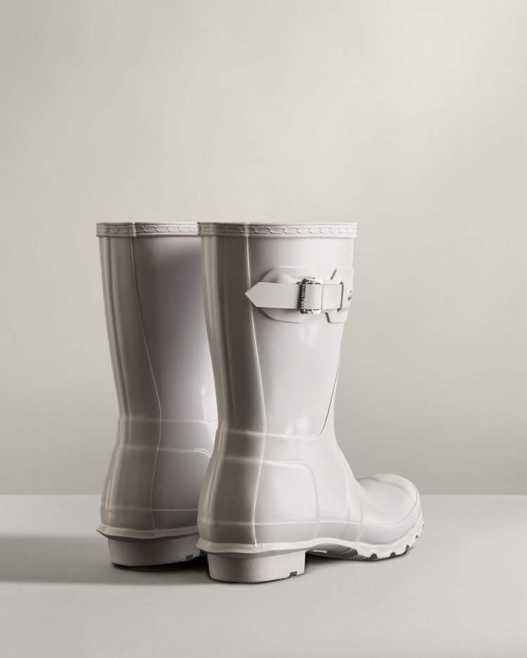 Botas de Agua Bajas Hunter Original Short Gloss Rain Mujer Blancas Uruguay | H9F-0847