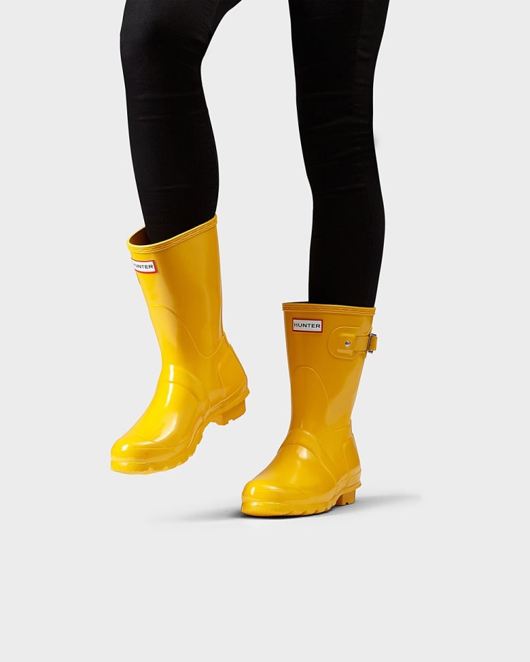 Botas de Agua Bajas Hunter Original Short Gloss Rain Mujer Amarillo Uruguay | T3O-4459