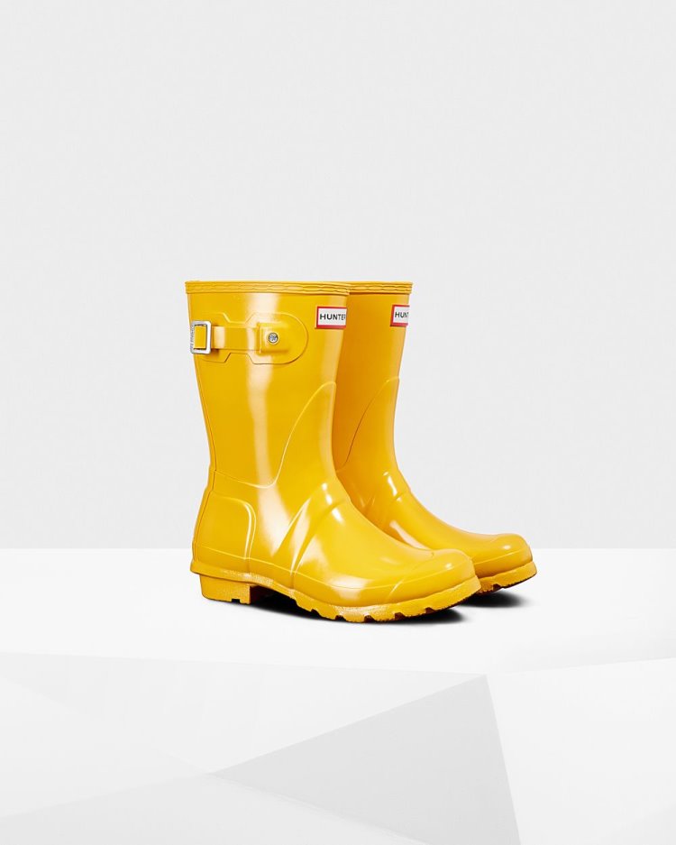 Botas de Agua Bajas Hunter Original Short Gloss Rain Mujer Amarillo Uruguay | T3O-4459