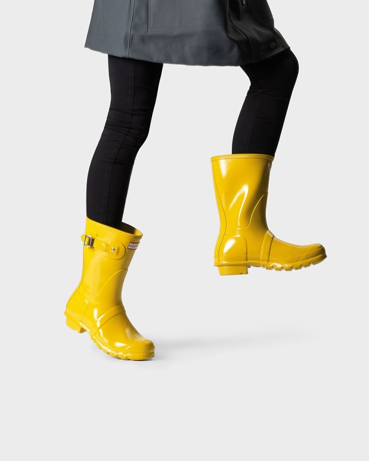 Botas de Agua Bajas Hunter Original Short Gloss Rain Mujer Amarillo Uruguay | T3O-4459