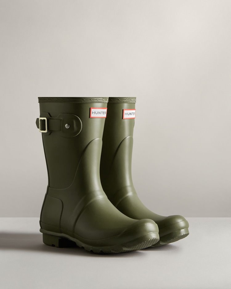 Botas de Agua Bajas Hunter Original Short Rain Mujer Verde Oliva Uruguay | O9Z-8717