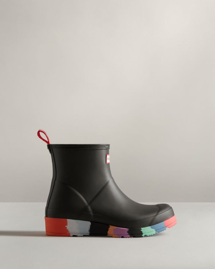 Botas de Agua Bajas Hunter Play Short Stripe Sole Rain Mujer Negras Multicolor Uruguay | U8I-3843