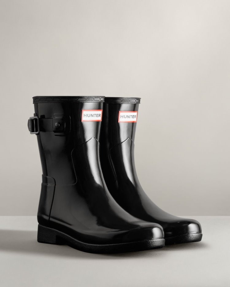 Botas de Agua Bajas Hunter Refined Slim Fit Short Gloss Rain Mujer Negras Uruguay | H4S-2807