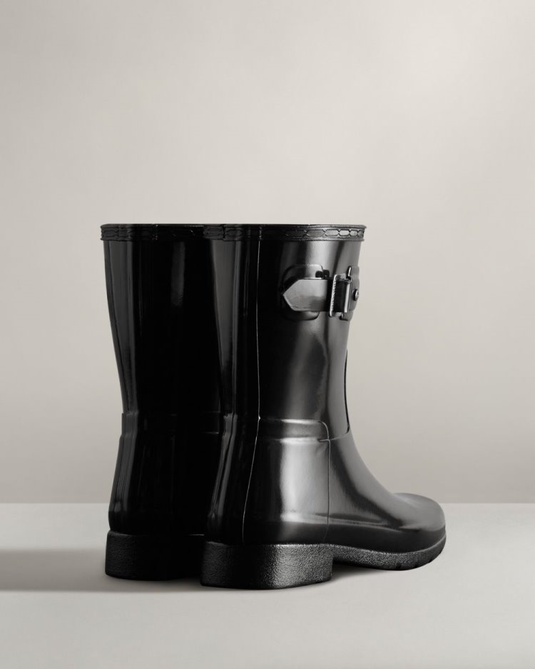 Botas de Agua Bajas Hunter Refined Slim Fit Short Gloss Rain Mujer Negras Uruguay | H4S-2807