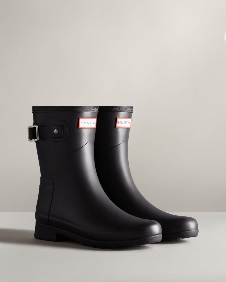 Botas de Agua Bajas Hunter Refined Slim Fit Short Rain Mujer Negras Uruguay | T3W-7189