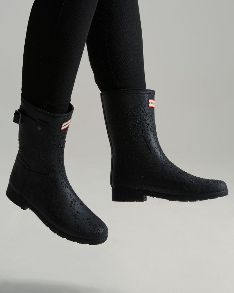 Botas de Agua Bajas Hunter Refined Slim Fit Short Rain Mujer Negras Uruguay | T3W-7189