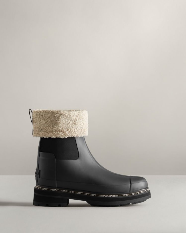 Botas de Invierno Hunter Refined Stitch Roll Top Sherpa Mujer Negras Uruguay | C8I-4664