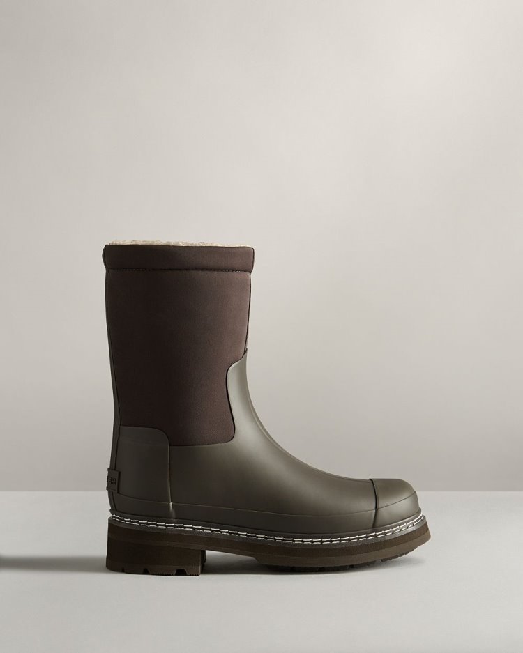 Botas de Invierno Hunter Refined Stitch Roll Top Sherpa Mujer Verde Oliva Uruguay | L3U-8902