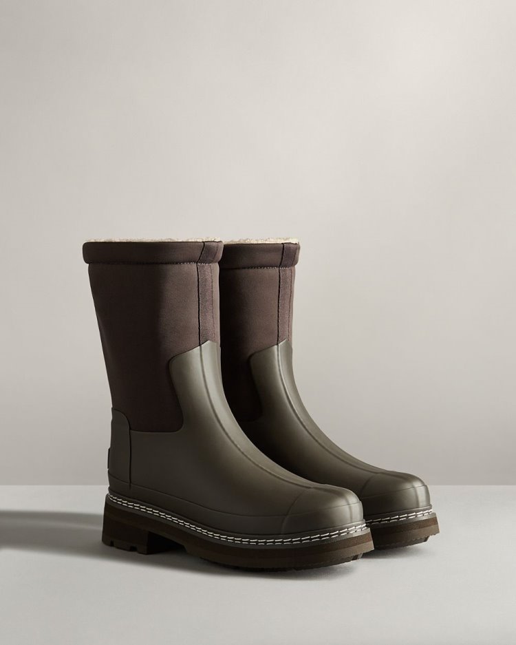 Botas de Invierno Hunter Refined Stitch Roll Top Sherpa Mujer Verde Oliva Uruguay | L3U-8902