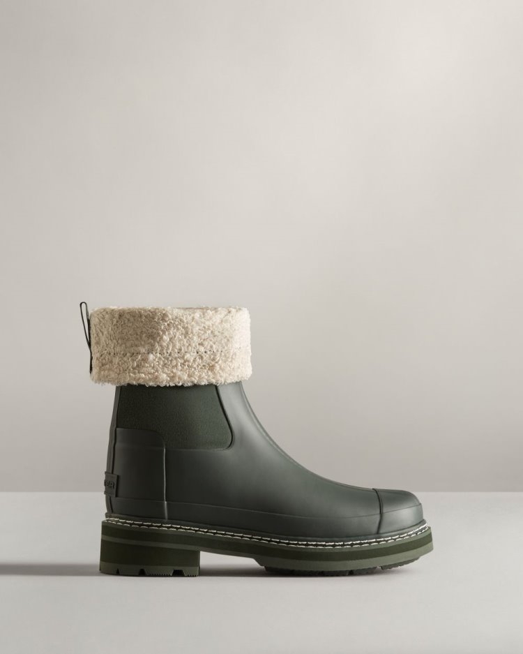 Botas de Invierno Hunter Refined Stitch Roll Top Sherpa Mujer Verde Uruguay | Y6V-5655