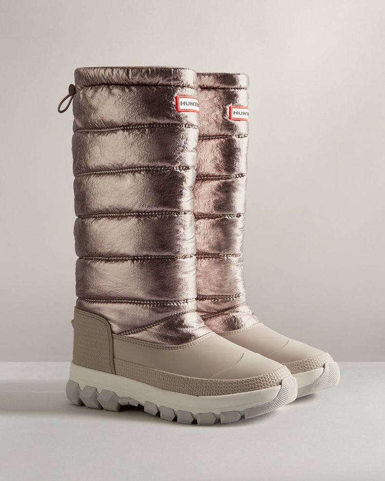 Botas de Nieve Hunter Insulated Metallic Tall Snow Mujer Plateadas Oscuro Gris Uruguay | N1M-7774