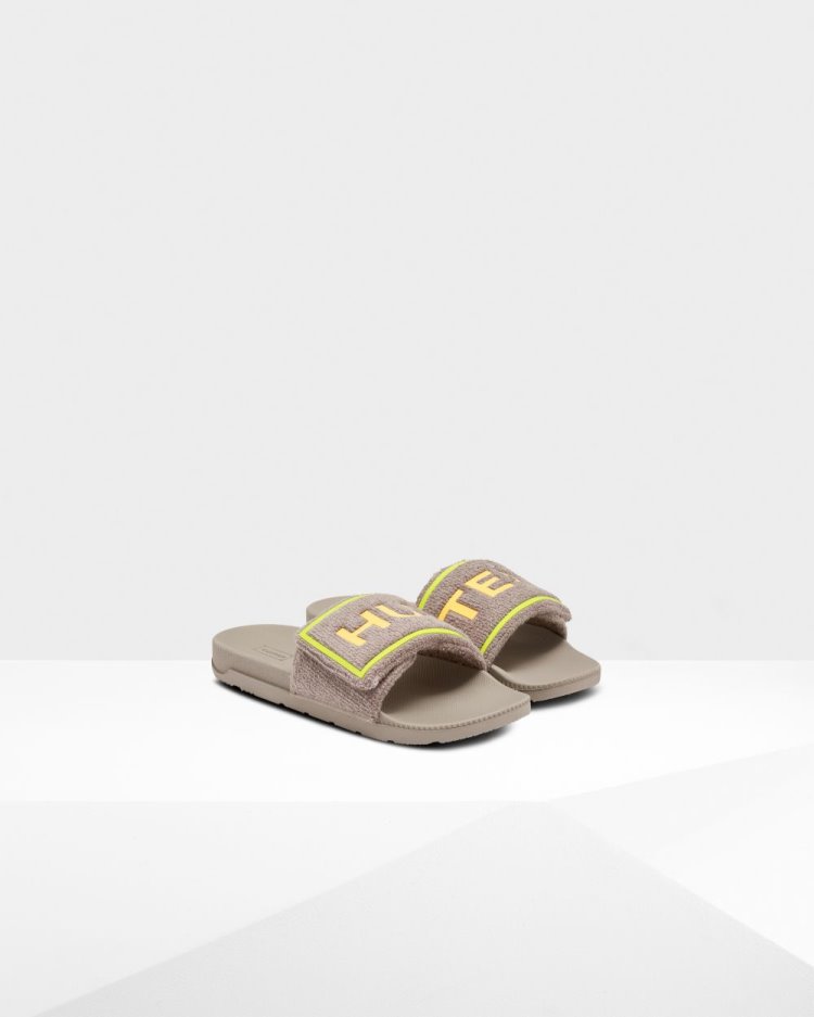 Chanclas Hunter Terry Towelling Logo Adjustable Slides Hombre Gris Uruguay | Y1X-7093