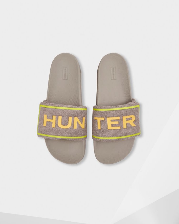 Chanclas Hunter Terry Towelling Logo Adjustable Slides Hombre Gris Uruguay | Y1X-7093